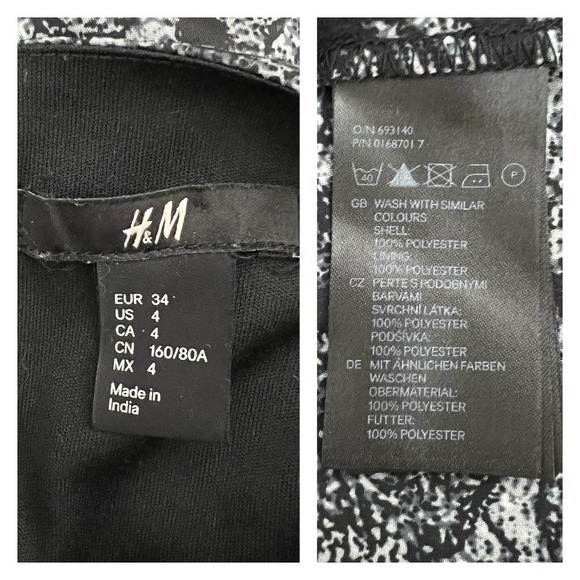 H&M Layered Blouson Floral Print Dress Size 4 Grey Black Bateau Neck Cap Sleeve - Picture 3 of 7